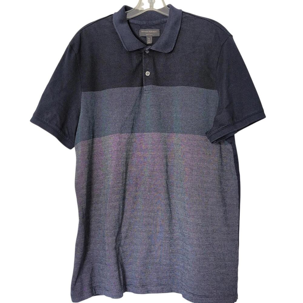 Banana Republic Polo Shirt Mens Extra Large Navy Colorblock Birdseye Dressy